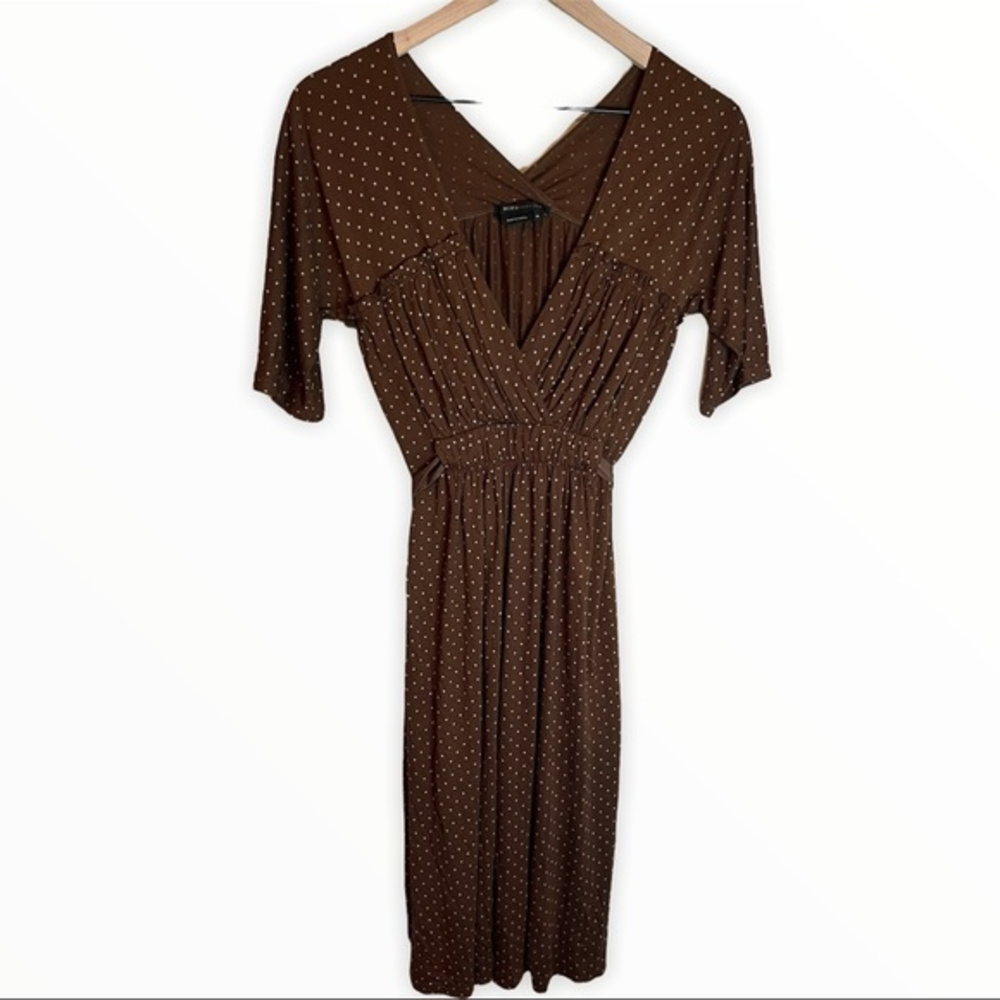 BCBGMAXAZRIA Brown And White Polka Dot A-line Silk Blend Dress Size Medium